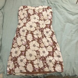Abercrombie & Fitch Strapless Floral Mini Dress - Brown and Cream